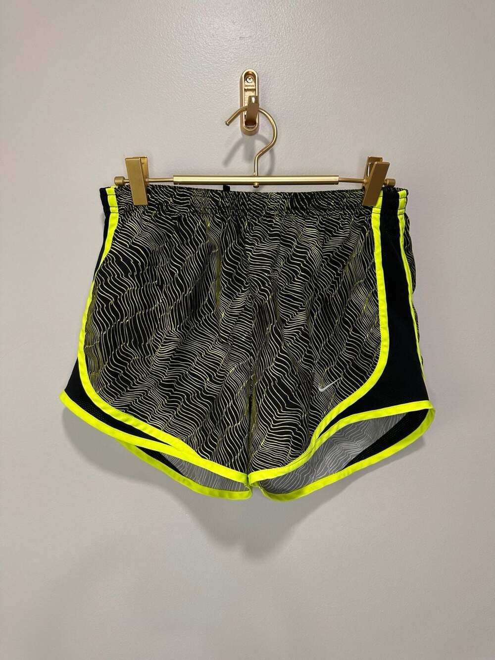 Nike Dri-FIT Running Shorts Black Neon Yellow Pattern Size S